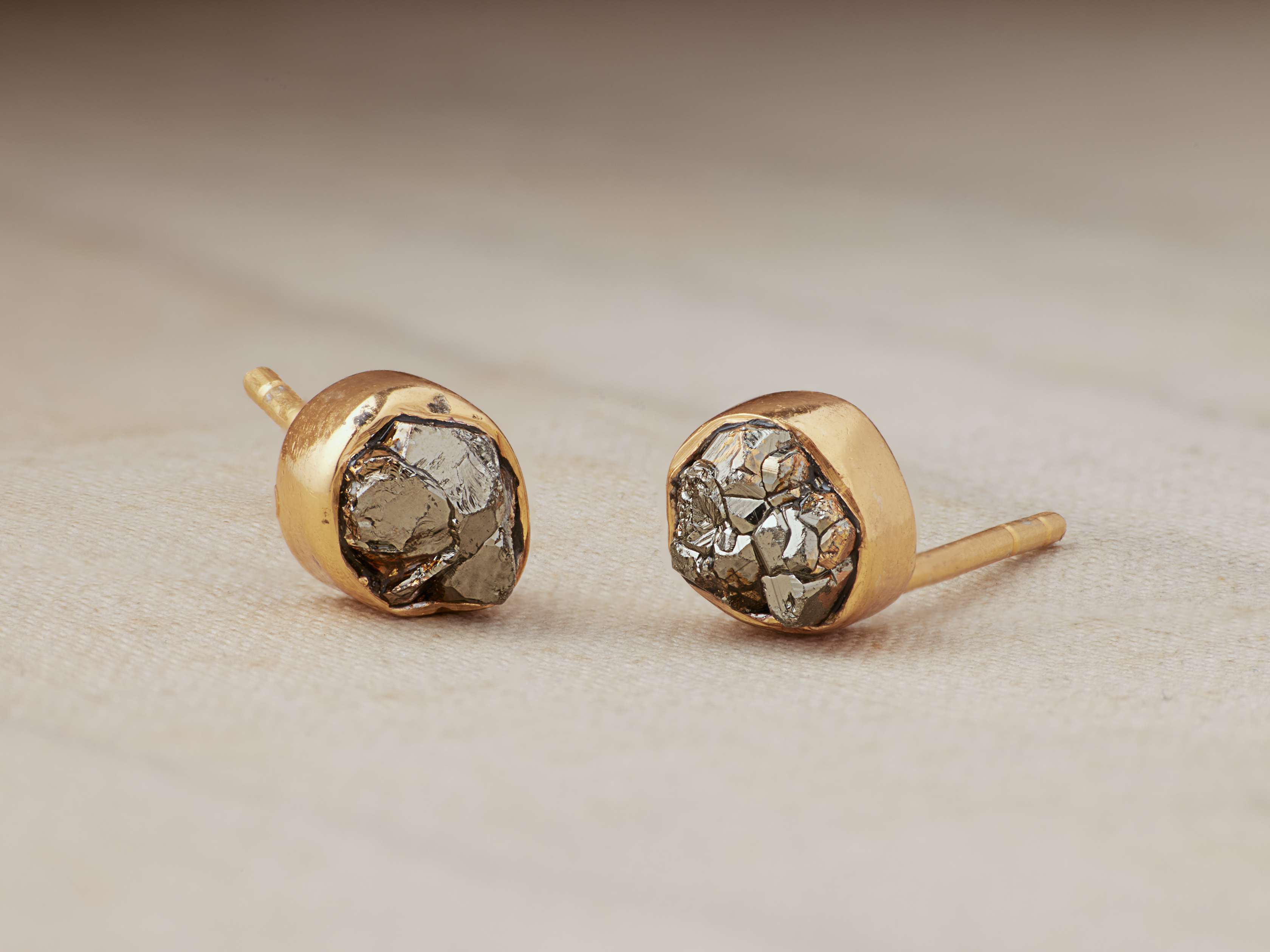 Darian Pyrite Bezel Stud Earrings